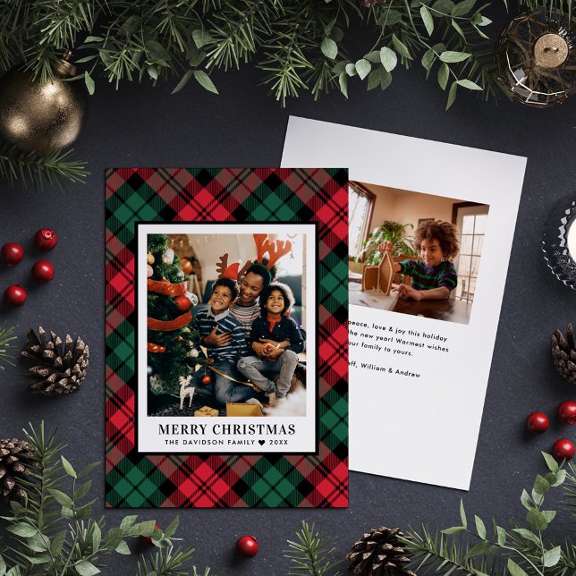 Cartes Pour Fêtes Annuelles Rouge et vert Tartan Plaid Joyeux Noël Photo (Créateur téléchargé)