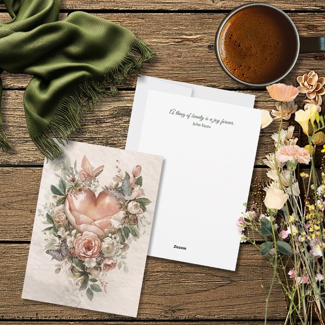 Cartes Pour Fêtes Annuelles Rouge floral cœur papillons et botanique douce (Créateur téléchargé)