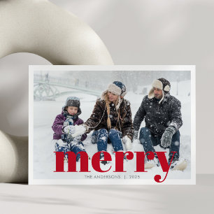 Cartes Pour Fêtes Annuelles Rouge Gras Joyeux Photo Famille Noël Moderne