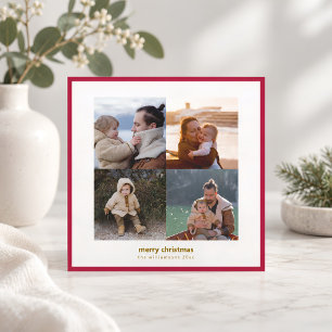 Cartes Pour Fêtes Annuelles Rouge Grenat Quatre Photo Noël Moderne Minimaliste