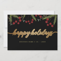 Cartes Pour Fêtes Annuelles Rouge Holly Noir & Or Joyeux Noël d'entreprise