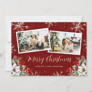 Cartes Pour Fêtes Annuelles Rouge Jeune Marié 2 Photo Botanique Noël