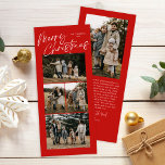 Cartes Pour Fêtes Annuelles Rouge Joyeux Noël Calligraphie Cinq mince Photo<br><div class="desc">Red Merry Christmas Calligraphy Five Slim Photo Holiday Card comporte quatre photos sur le devant,  et une autre photo sur le dos avec de la place pour votre message plus long.</div>