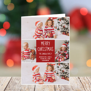 Cartes Pour Fêtes Annuelles Rouge Joyeux Noël Famille Photo Collage Plié