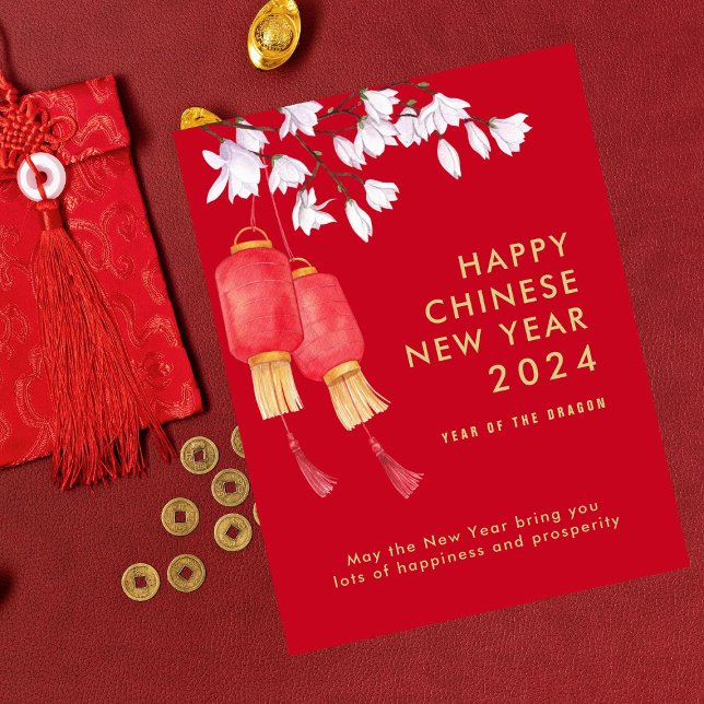 Cartes Pour Fêtes Annuelles Rouge lanterne Joyeux Nouvel An Chinois 2024 (Créateur téléchargé)