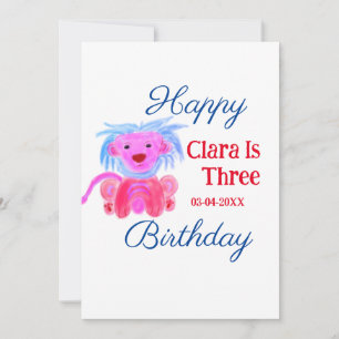 CARTES POUR FÊTES ANNUELLES ROUGE LION BLEU ANIMAL SAUVAGE ANNIVERSAIRE TROIS