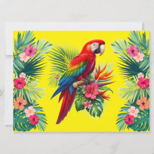 Cartes Pour Fêtes Annuelles Rouge macaw tropical floral