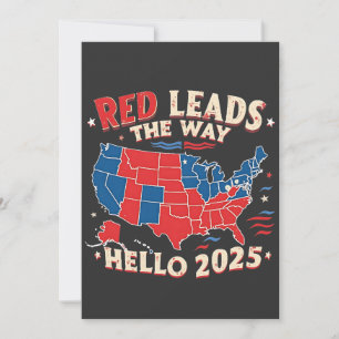 Cartes Pour Fêtes Annuelles Rouge mène le chemin Bonjour 2025 Investiture Trum