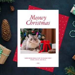 Cartes Pour Fêtes Annuelles Rouge "Meowy Christmas" Photo personnalisée