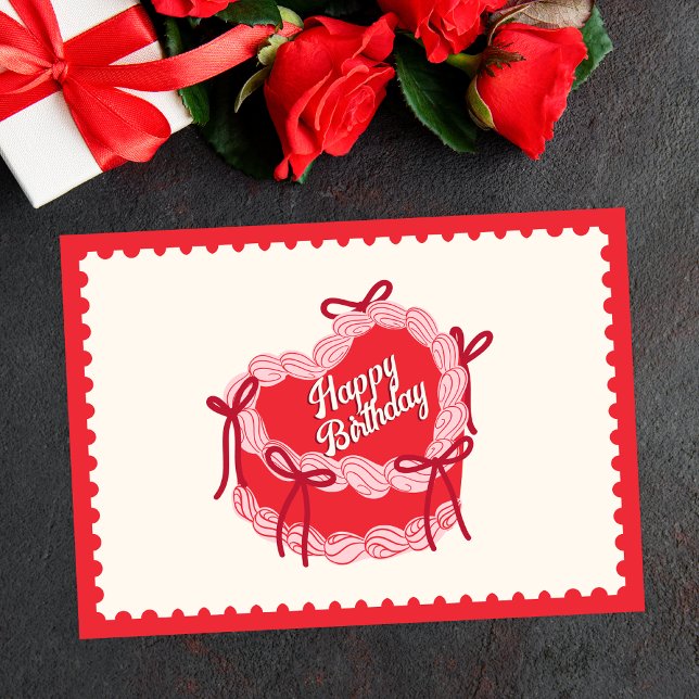 Cartes Pour Fêtes Annuelles Rouge mignon gâteau d'anniversaire arc coeur (Créateur téléchargé)