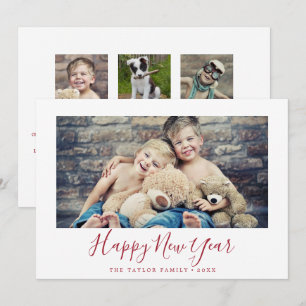 Cartes Pour Fêtes Annuelles Rouge minimal Bonne année Nouvelles de la famille