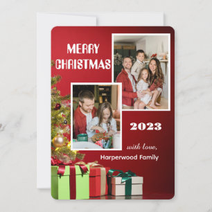 Cartes Pour Fêtes Annuelles Rouge moderne élégante Famille Joyeux Noël Photo