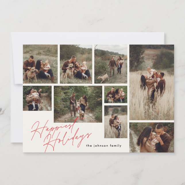 Cartes Pour Fêtes Annuelles Rouge moderne et blanc blanc Noël 9 Photo Happest (Devant)