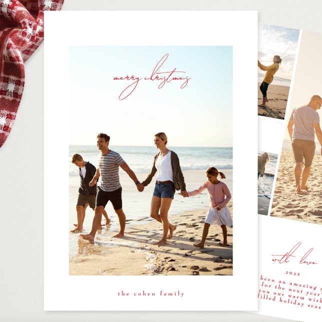 Cartes Pour Fêtes Annuelles rouge moderne joyeux Noël calligraphie photo cadre (Créateur téléchargé)