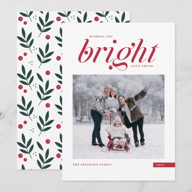 Cartes Pour Fêtes Annuelles Rouge moderne Script brillant Jours à l'avant phot (Devant / Derrière)