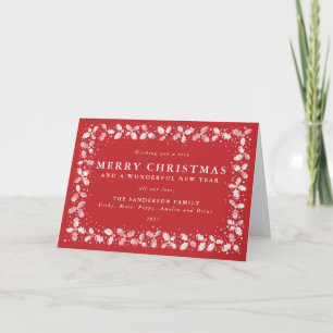 Cartes Pour Fêtes Annuelles Rouge Noël + Nouvelle Année Bordure de Houx Non Ph