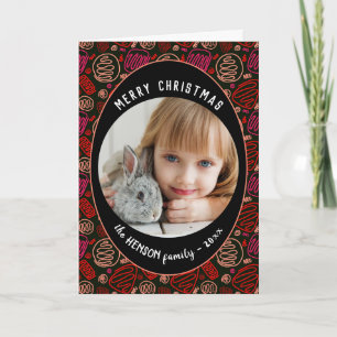 Cartes Pour Fêtes Annuelles Rouge Noir Un dessin au trait Noël Famille Photo H