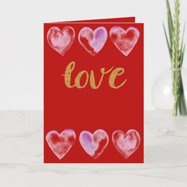 Cartes Pour Fêtes Annuelles Rouge & Or Amour Vous Aquarelle Saint-Valentin (Devant)