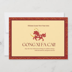 Cartes Pour Fêtes Annuelles Rouge & Or Année du Cheval