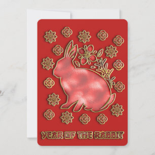 Cartes Pour Fêtes Annuelles Rouge Or Année du Lapin 2023 Nouvel An Chinois
