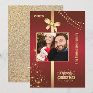 Cartes Pour Fêtes Annuelles Rouge Or Paillettes Famille Photo Noël
