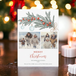 Cartes Pour Fêtes Annuelles Rouge pin vert rustique Joyeux Noël 3 photos