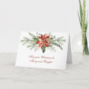 Cartes Pour Fêtes Annuelles Rouge Poinsettia et Guirlande de Noël de branches