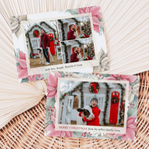 Cartes Pour Fêtes Annuelles Rouge Poinsettia Floral Photo Joyeux Noël