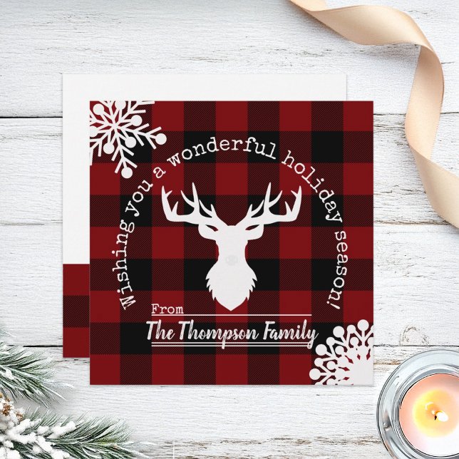 Cartes Pour Fêtes Annuelles Rouge Renne et plaid Buffalo noir Noël (Créateur téléchargé)