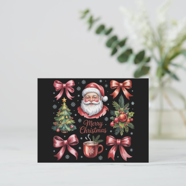 Cartes Pour Fêtes Annuelles Rouge Rétro Coquette Noël Mignon Vacances de Noël (Debout devant)