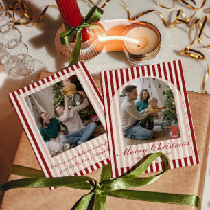 Cartes Pour Fêtes Annuelles Rouge Rétro Crème Arches Anciennes Rayures Noël