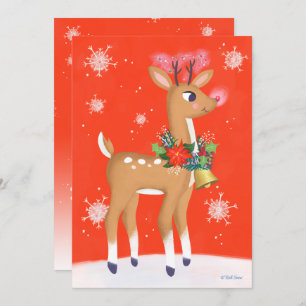 Cartes Pour Fêtes Annuelles Rouge rétro Rudolph Reindeer