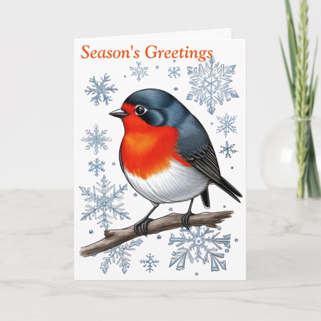 Cartes Pour Fêtes Annuelles Rouge Robin des oiseaux avec flocons de neige (Devant)