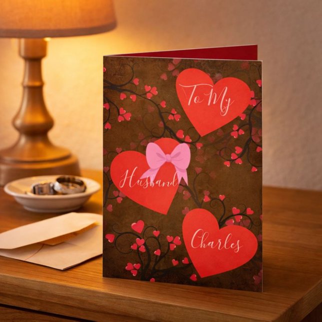 Cartes Pour Fêtes Annuelles Rouge romantique et Brown à mon mari sur Valentine (Créateur téléchargé)