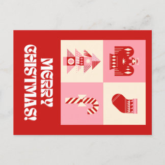 Cartes Pour Fêtes Annuelles Rouge rose et beige Retro Grey Géométrique Joyeux