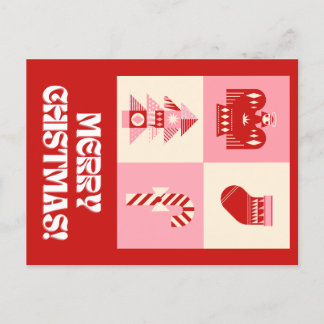 Cartes Pour Fêtes Annuelles Rouge rose et beige Retro Grey Géométrique Joyeux