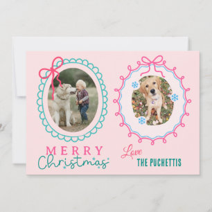 Cartes Pour Fêtes Annuelles Rouge Ruban Deux cadres photo Noël