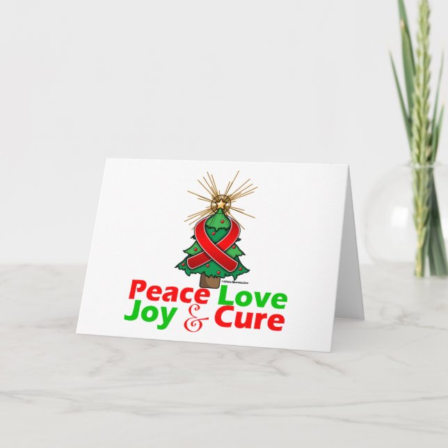 Cartes Pour Fêtes Annuelles Rouge Ruban Noël Paix Amour, Joie & Cure (Devant)