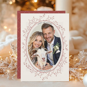 Cartes Pour Fêtes Annuelles Rouge Rustique Boho Mariage Photo Joyeux et Mariés