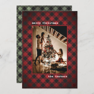 Cartes Pour Fêtes Annuelles Rouge rustique Bois vert & Photo Plaid Noël