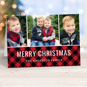 Cartes Pour Fêtes Annuelles Rouge rustique de Noël plaid photo de Buffalo