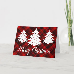 Cartes Pour Fêtes Annuelles Rouge rustique Joyeux Arbres de Noël Joyeux Blanc