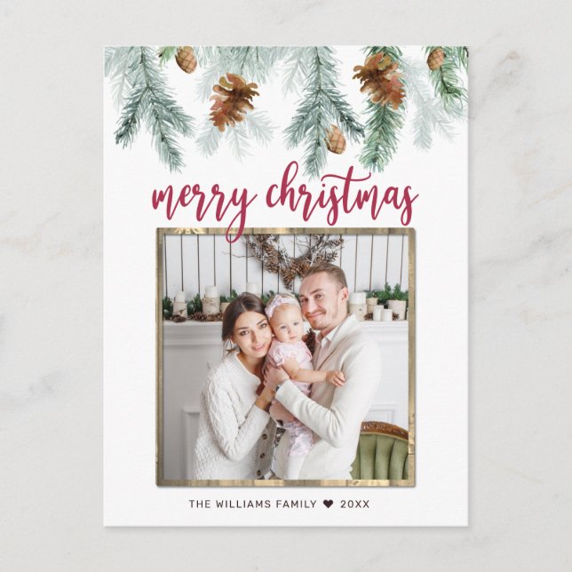 Cartes Pour Fêtes Annuelles Rouge rustique Joyeux sapin de Noël Photo (Devant)