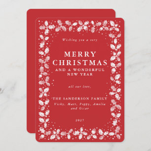 Cartes Pour Fêtes Annuelles Rouge rustique Noël Holly+Berries plat non photo