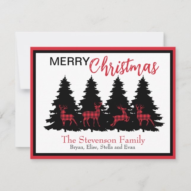 Cartes Pour Fêtes Annuelles Rouge rustique plaid écossais noir buffle cerf et  (Devant)
