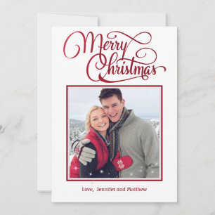 Cartes Pour Fêtes Annuelles Rouge Script Joyeux Noël Étincelle Photo