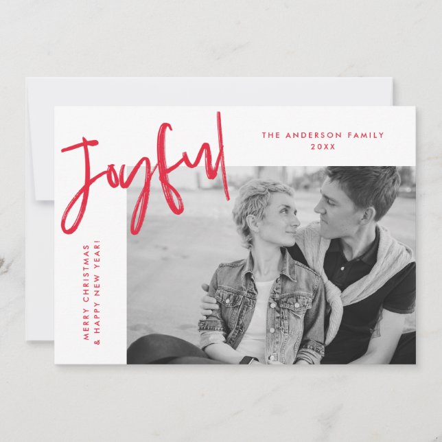 Cartes Pour Fêtes Annuelles Rouge Simplement Joyeux Photo (Devant)