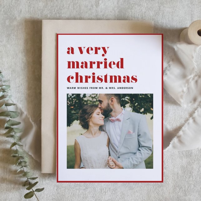 Cartes Pour Fêtes Annuelles Rouge Un Noël très marié Mariage photo moderne (Créateur téléchargé)
