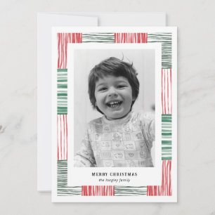 Cartes Pour Fêtes Annuelles Rouge Vert aquarelle rayures Motif une photo