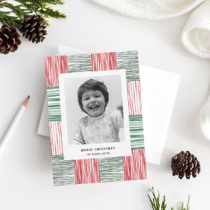 Cartes Pour Fêtes Annuelles Rouge Vert aquarelle rayures Motif une photo
